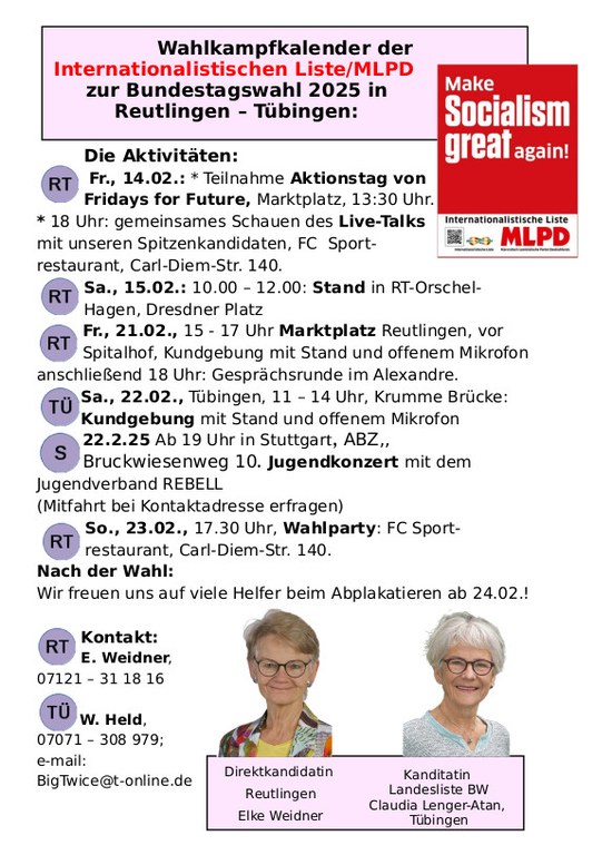 Wahlkampfkalender 2025 Reutlingen und Tübingen