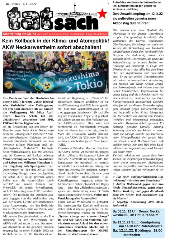 "Tatsach" 3/2022 - Stadtzeitung der MLPD Stuttgart/Sindelfingen