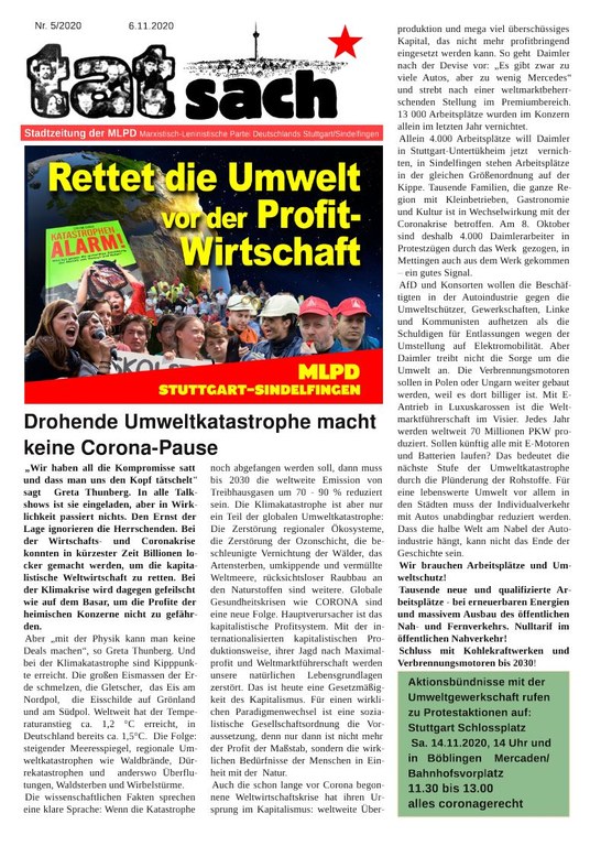 "Tatsach" 5/2020 - Stadtzeitung der MLPD Stuttgart/Sindelfingen