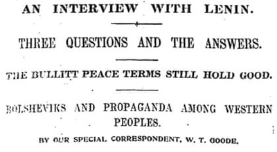 Interview mit Lenin zu den Friedenverhandlungen zur Beendigung des ersten Weltkriegs